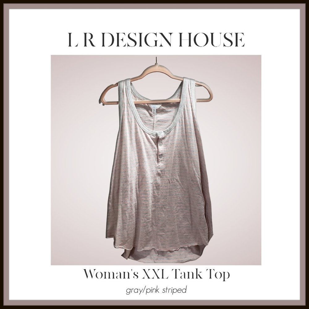 WOMEN'S XXL GRAY & PINK STRIPED TANK TOP